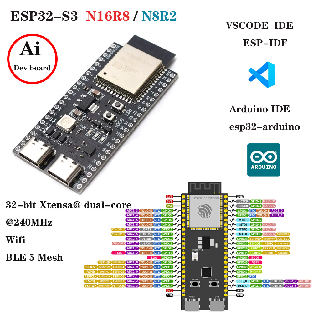 Esp32 S3 Development Board Lot - Genişletme Adaptör Kiti ile ESP32-S3 Geliştirme